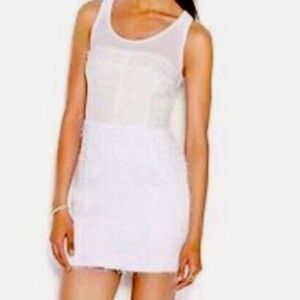 Rachel Roy White Lace Feathered Sleeveless Textured Dress